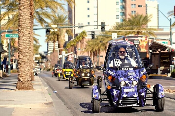 Experience the excitement of cruising down the Las Vegas Strip in an all-electric EVR 2-seater. Enjoy the sights and sounds while zipping past iconic landmarks at your leisure.